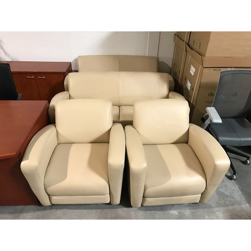 National leather loveseats and club chairs